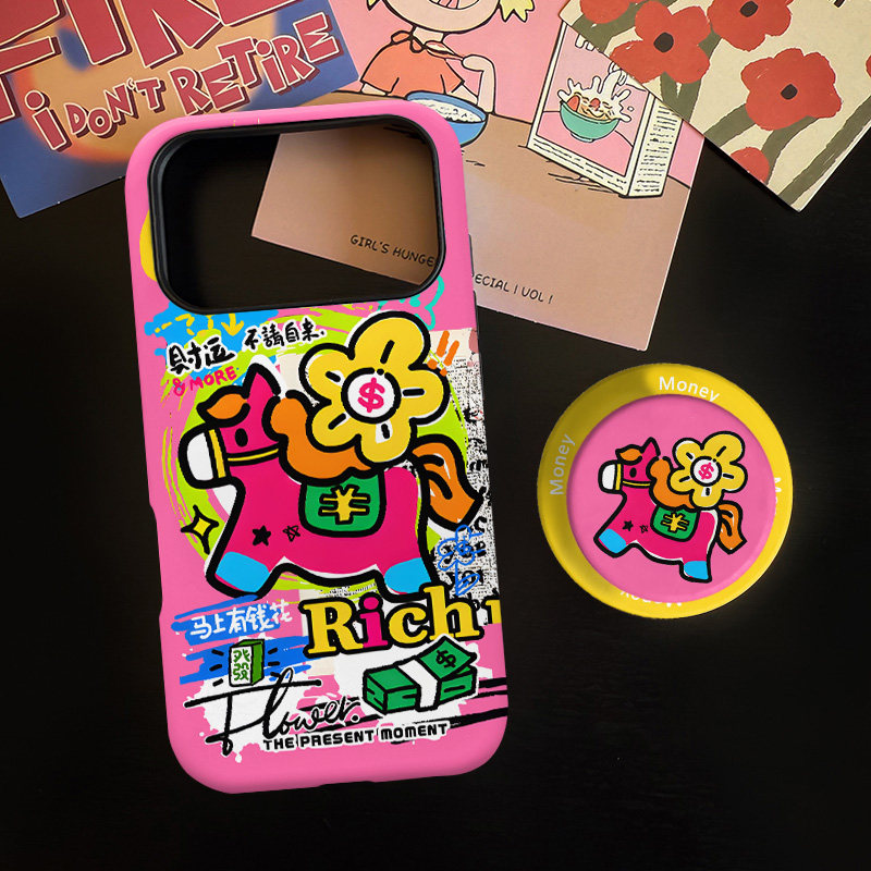 马上有钱花适用苹果17promax手机壳iphone16pro菲林磁吸支架个性华为P80小米15小众vivo防摔保护壳oppo手绘风