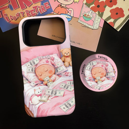 睡醒就有钱适用苹果17promax手机壳iphone16pro菲林磁吸支架个性华为P80小米15小众vivo防摔保护壳oppo暴富