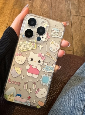 HelloKitty悲伤凯蒂猫适用苹果16promax透明软壳15pro手机壳14pro卡通13pro仙女12pro超薄16plus少女心11软妹