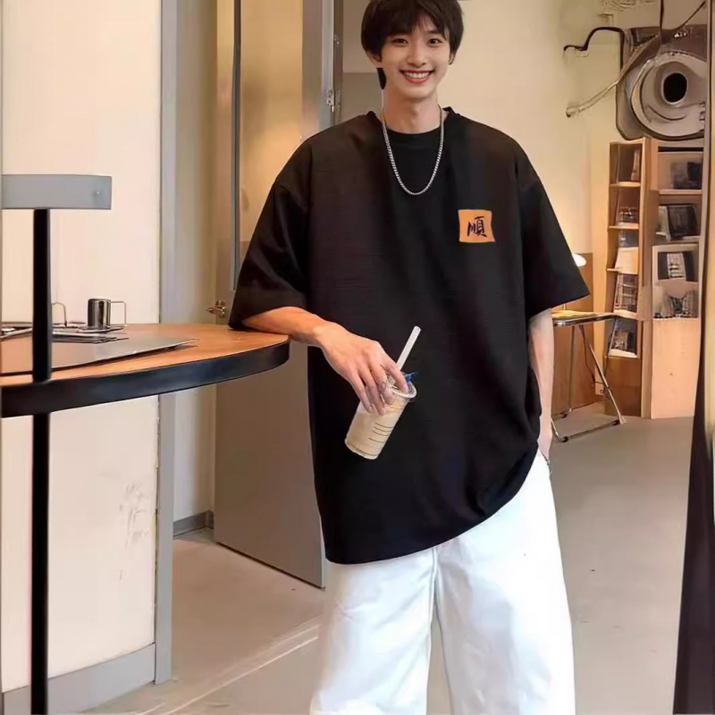 美式重磅短袖t恤男夏季青少年潮牌宽松高初中生体恤半袖上衣潮流