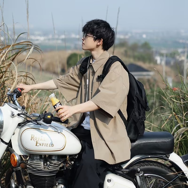 日系cityboy衬衫男生夏季卡其色