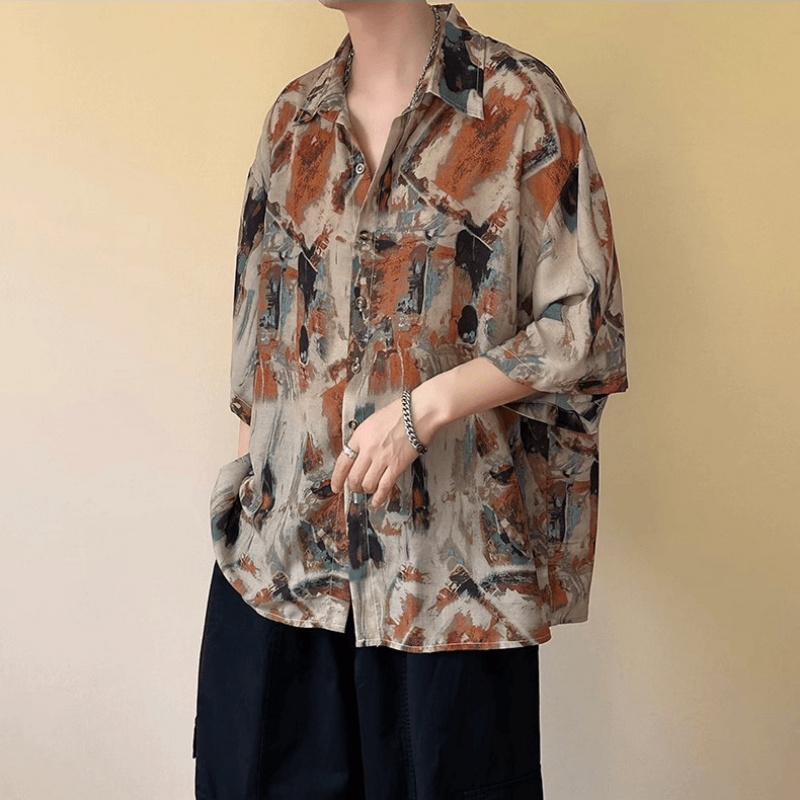 花衬衫男高级感痞帅2025夏季薄款短袖男款凉感穿搭复古衬衣港风潮