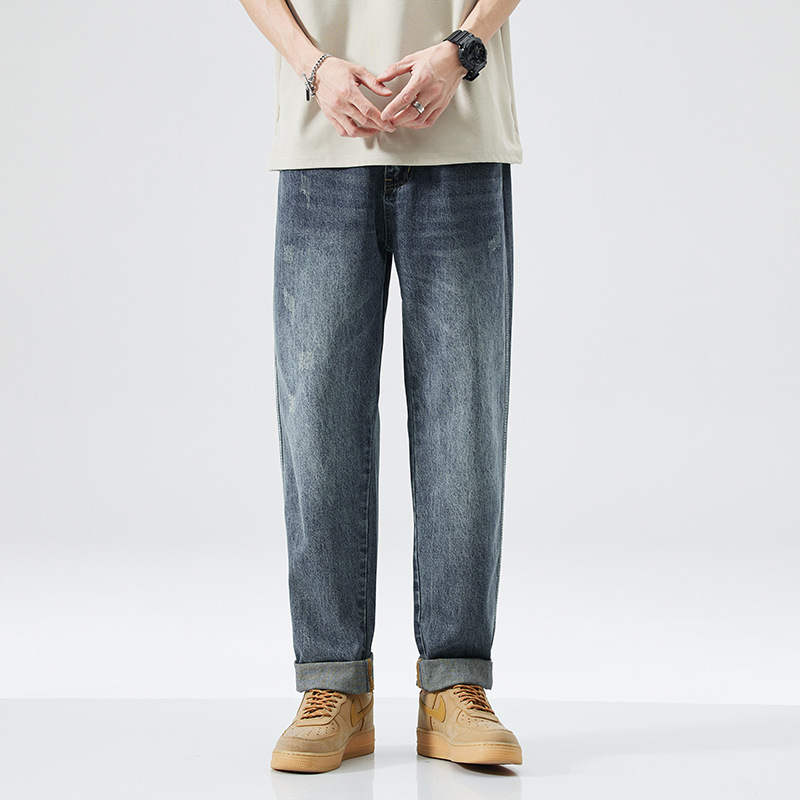 新塘vibe裤子直筒宽松男生阔腿裤四季美式常规男式怀旧水洗牛仔裤