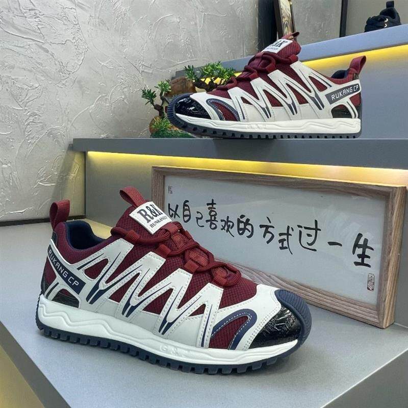 欧洲站男鞋夏季新款网面透气舒适拼色厚底休闲鞋轻便软底阿甘鞋男