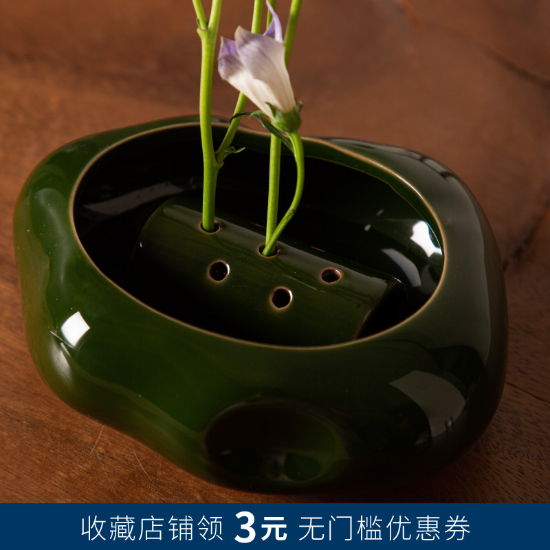 陶瓷日式手工剑山插花器插花底座