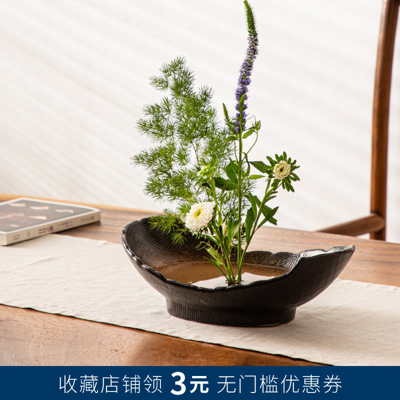 日式剑山插花器花盆陶瓷花器禅意中式花盘小原流花艺创意复古花道 日式剑山插花器花盆陶瓷花器禅意中式花盘小原流花艺创意复古花道