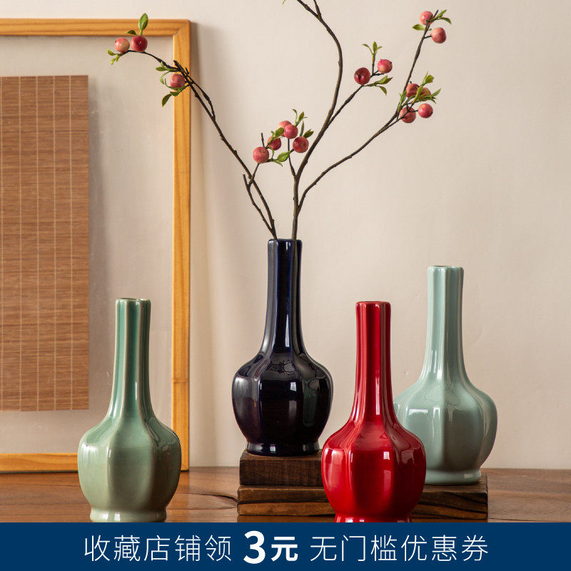 中式风仿宋陶瓷瓜棱禅意佛堂花器