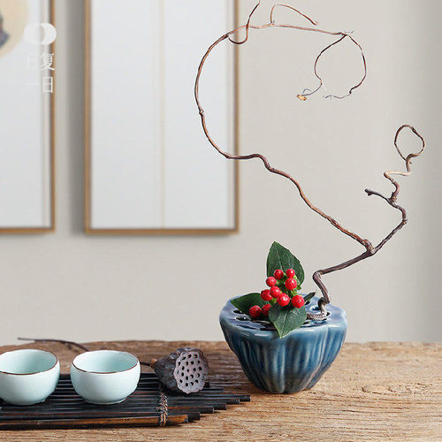 陶瓷莲蓬花器禅意中式日式插花装饰中国风茶席桌面小花盘摆件搭配