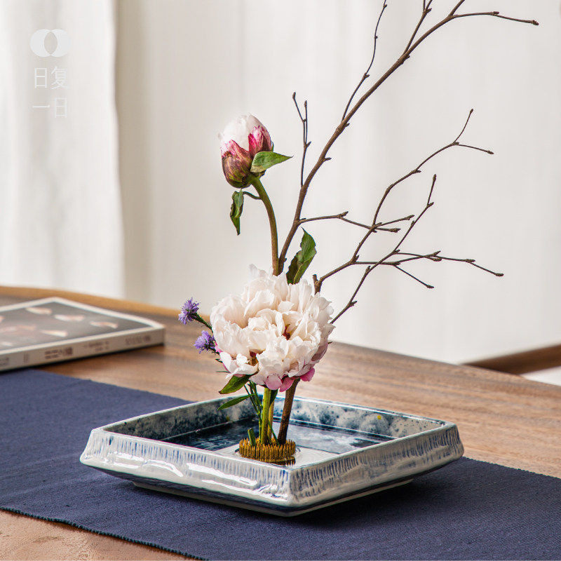 日式剑山插花器手工陶瓷花盆中式禅意花艺花道家居大果盘装饰搭配