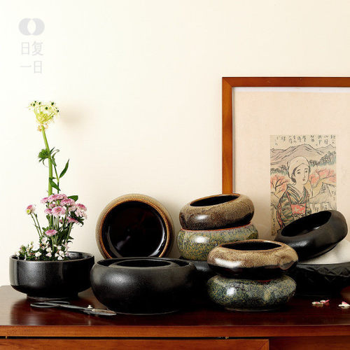 陶瓷禅意中式小原流家居摆件花盆