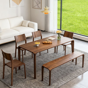 实木餐桌长方形胡桃木家用饭桌椅组合家具复吃饭桌原木榫卯望月桌