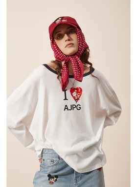 BAD GIRL & AJPG联名美式复古斜肩辣妹长袖T恤女2025新款上衣春秋