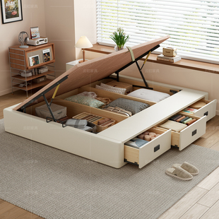 无床头榉木实木气压三抽床高箱储物床榻榻米小户型收纳可定制尺寸