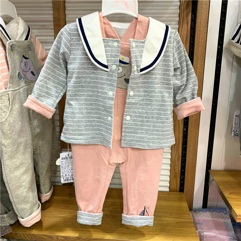 双层布】卡乐吉瑞比 秋款婴儿背带裤外套两件套装女宝开衫两用裆