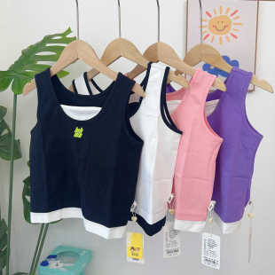 瑁恩瑁爱夏季新款女童背心超酷时尚假两件中大童运动背心纯棉百搭