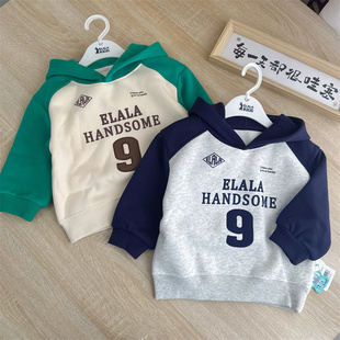 衣拉拉秋冬新款男童加绒厚卫衣连帽棒球服外套休闲百搭潮酷一体绒