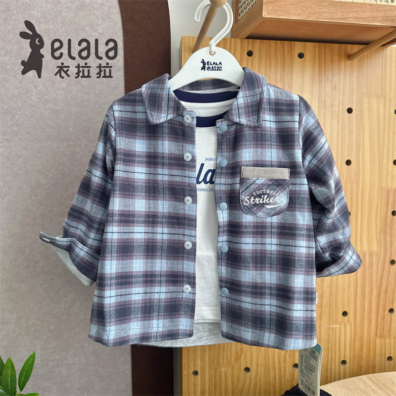 梭织+纯棉精布里 衣拉拉春新款男童双层衬衣开衫外套衬衫