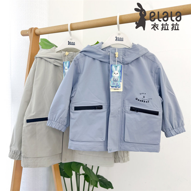 衣拉拉春款男童外套双层防风衣休闲三防黑科技面料+棉布里
