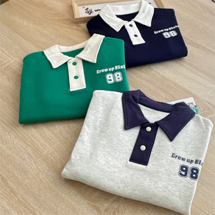 衣拉拉瑁恩瑁爱秋季新款男童秋衣翻领POLO长袖套头卫衣上衣空气层