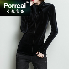 porrcai女款长袖金丝绒领小衫t恤1
