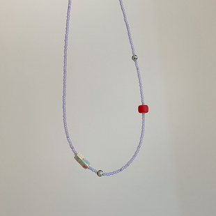 民族风芋泥紫串珠项链女清新甜美精致个性 新中式 百搭颈链锁骨链