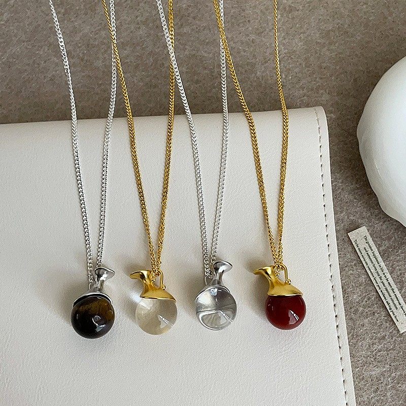 简约设计感天然石水晶水瓶造型项链女ins潮流复古时尚百搭配饰