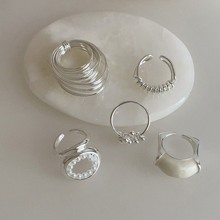 夸张设计感多层线圈缠绕珍珠几何戒指女个性小众时尚潮流指环戒子