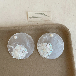 超仙个性 百搭耳环耳饰 圆片贝壳大耳钉女设计感小众精致潮流时尚