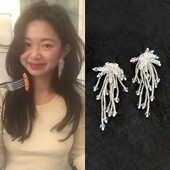 时尚 fever同款 水晶串珠流苏耳钉女小众夸张个性 气质百搭耳环耳饰