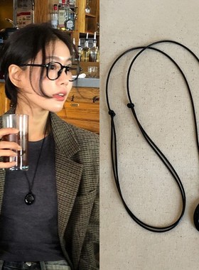 博主同款几何椭圆缕空黑曜石吊坠项链女简约气质时尚颈链毛衣链