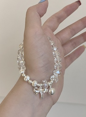 简约轻奢透明白水晶串珠手链女小众设计优雅时尚气质百搭手环手饰