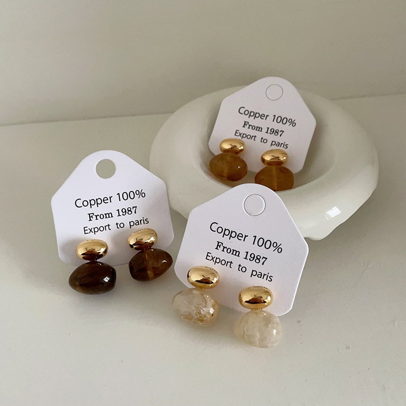 法式复古豆子金属树脂耳钉女小众设计高级个性百搭气质耳环耳饰