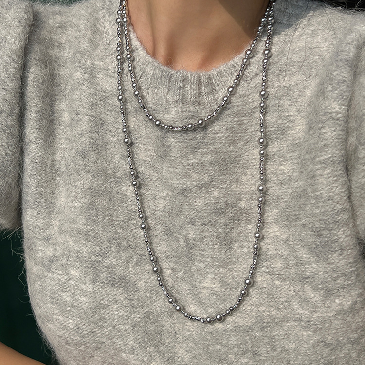 高级感珍珠金属长款项链女法式复古小众个性简约百搭颈链毛衣链