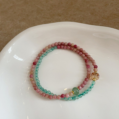 绿粉拼色天然石串珠双层叠戴弹力手链女轻奢优雅个性百搭手环手饰