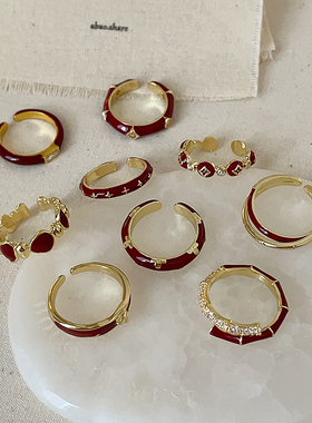 安可拉红色滴油戒指合集女秋冬爆款个性时尚气质优雅百搭指环戒子