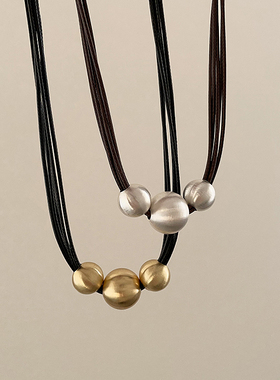 欧美拉丝金属圆球吊坠多层项链女小众独特个性时尚气质颈链锁骨链