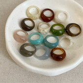简约百搭几何圆形彩色树脂戒指集合独特个性 气质通勤指环戒子 时尚