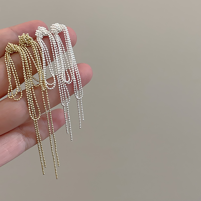 夸张打结链条圆珠流苏长款耳钉女时尚个性优雅百搭气质耳环耳饰