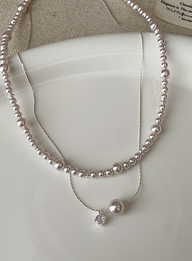 气质小众粉光珍珠叠戴项链女简约高级感独特时尚潮流颈链锁骨链