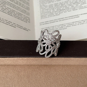 夸张轻奢满锆缕空线条花朵戒指女个性 独特甜美精致百搭指环戒子