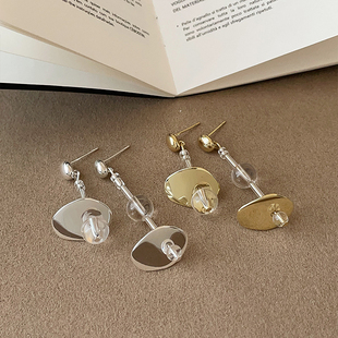 设计感不对称圆片圆珠流苏耳钉女小众独特个性 百搭耳环耳饰 时尚