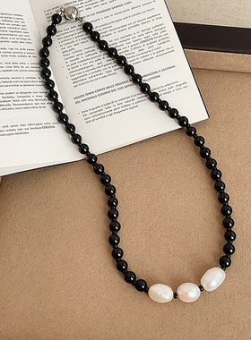 法式轻奢淡水珍珠黑色串珠磁吸项链女简约潮流气质百搭颈链锁骨链