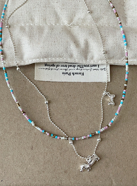 小清新彩色水晶叠戴串珠小狗项链女小众独特个性精致时尚潮流颈链