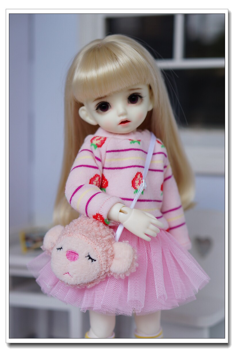 新品特价粉色条纹草莓毛衣纱裙套装BJD1/6分MYOU球体大六分A130
