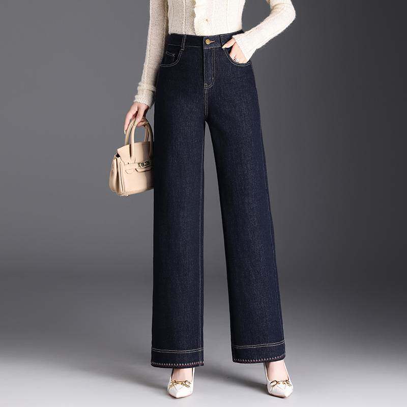 专柜品牌深蓝色牛仔裤阔腿裤女春季2026新款高腰宽松显瘦直筒裤休