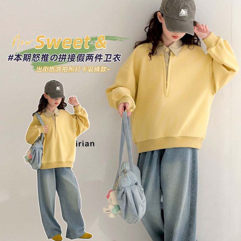 专柜品牌女童假两件卫衣2026年新款春装洋气时髦中大童韩版拼接卫