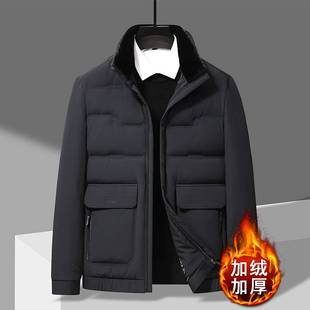 专柜品牌男爸爸冬装羽绒棉棉服外套5060岁中年老爸加厚加绒立领大