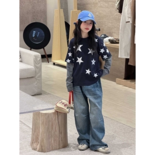 品牌官方女童秋装韩系套装2026新款好看假两件长袖T恤儿童春秋季