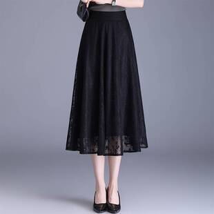 专柜品牌黑色A字裙半身裙女网纱裙2026春季新款高腰百褶裙显瘦中