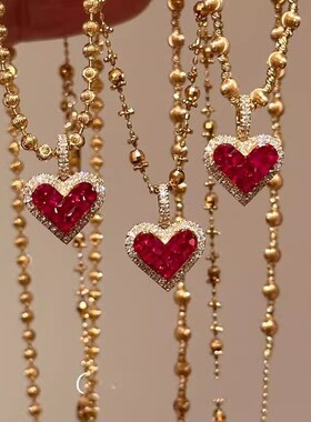 S925纯银新年红色爱心项链精致小众气质颈链秋冬高级感锁骨链